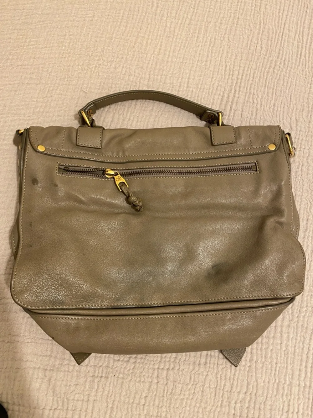 PROENZA SCHOULDER Leather Satchel Handbag in Olive Taupe with Gold Hardware
